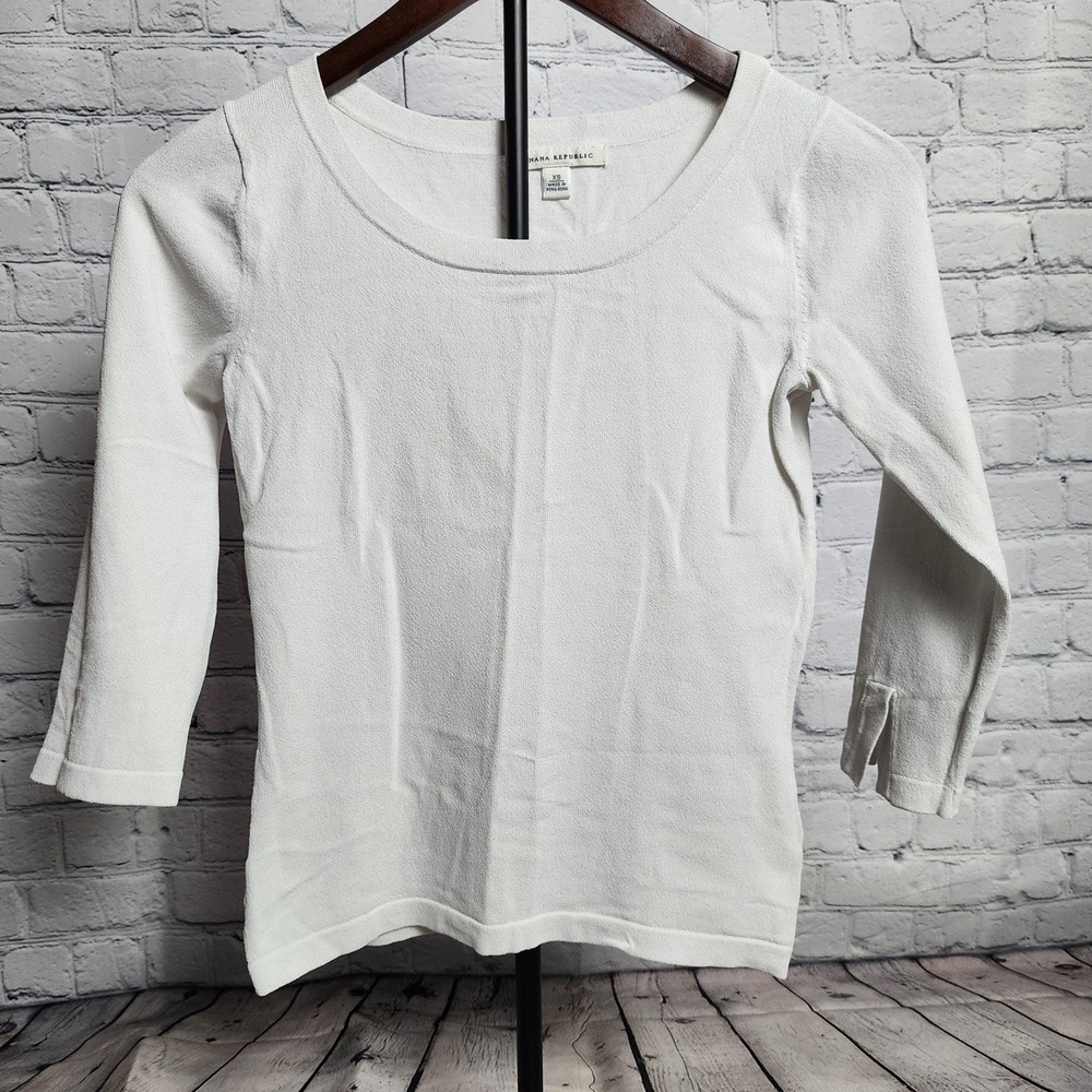 XS Vintage Y2K Banana Republic White Cropped Top 3/4 Sleeve Top, Size XS